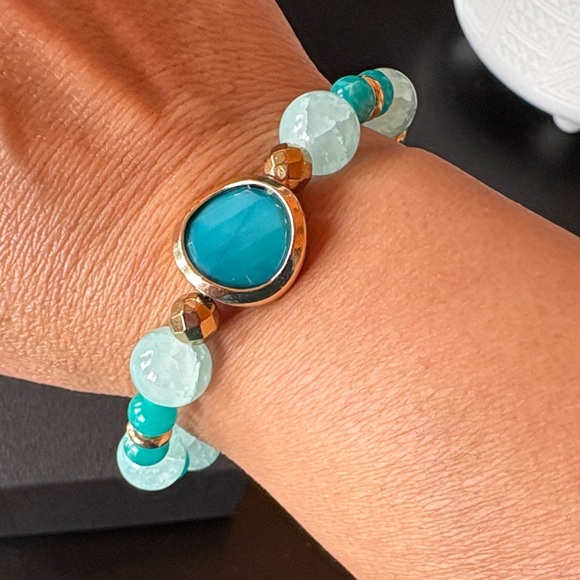 Serpentine & Hematite gem bracelet with glass beads - Picture 2 of 4